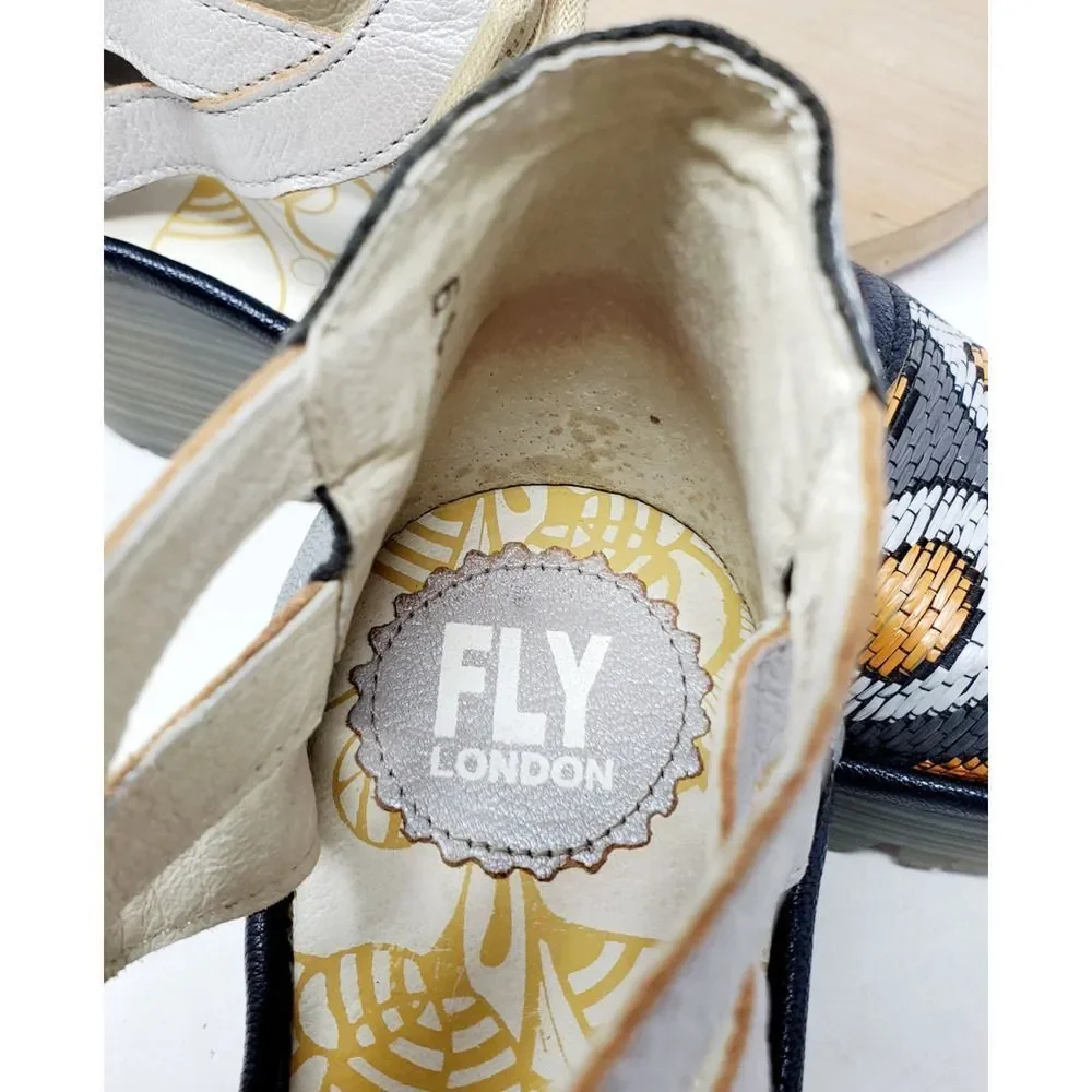 Fly London Yafi Wedge Sandals‎ Womens 39 Silver Platform Wedge Lace Up Shoes